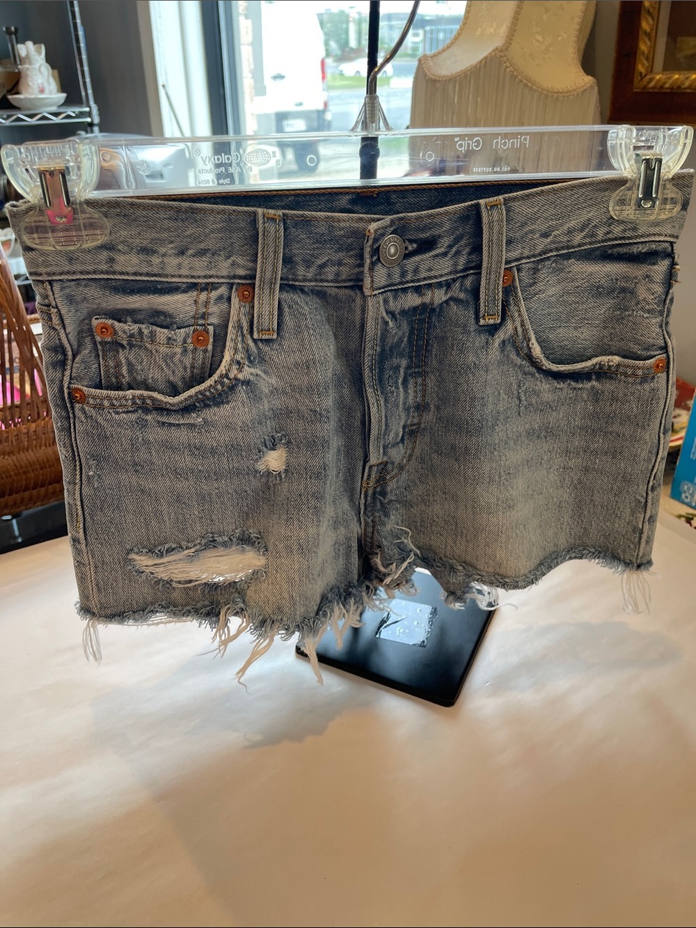 Levi's Light Blue Distressed Denim Cutoff Shorts 2017, size 25